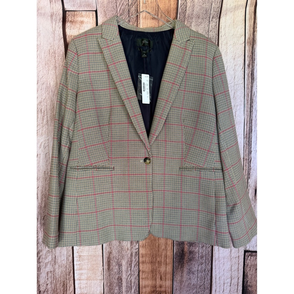 J.Crew Parke Blazer Houndstooth Plaid Windowpane Academia Preppy Size 16 NWT